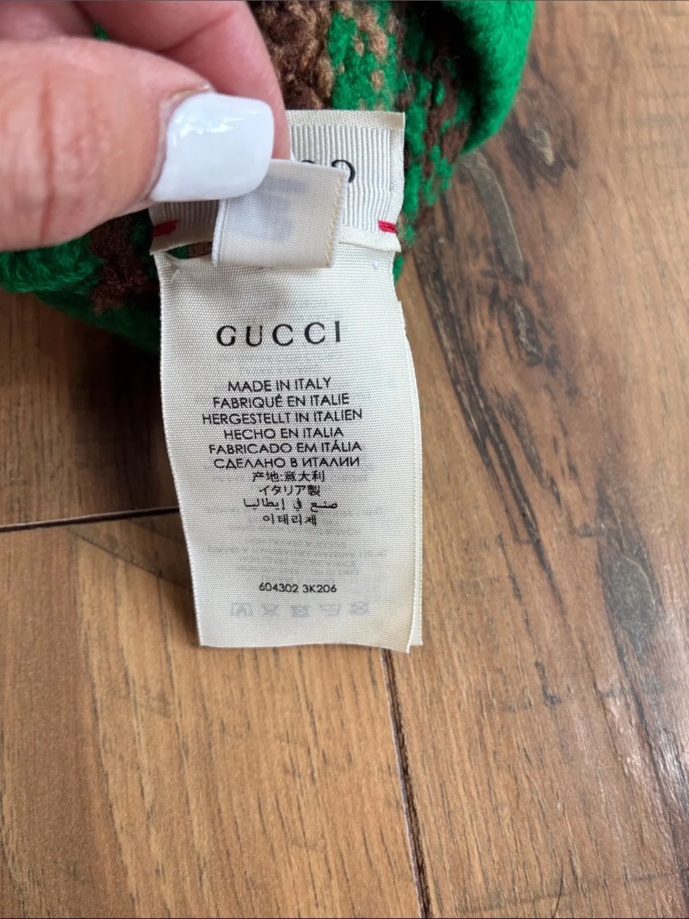 Gucci Green Brown Tan Knit Logo Beanie